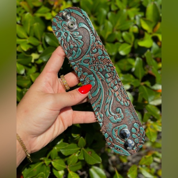 Embossed Leather Wide Band Bracelet - Picture 2 of 2